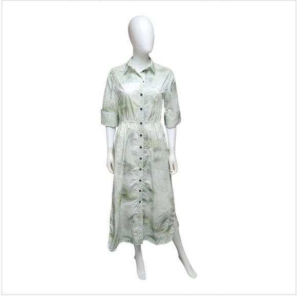GANNI | Green Watercolor Midi Shirt Dress in Size EU 34 / US 2 - Picture 2 of 6